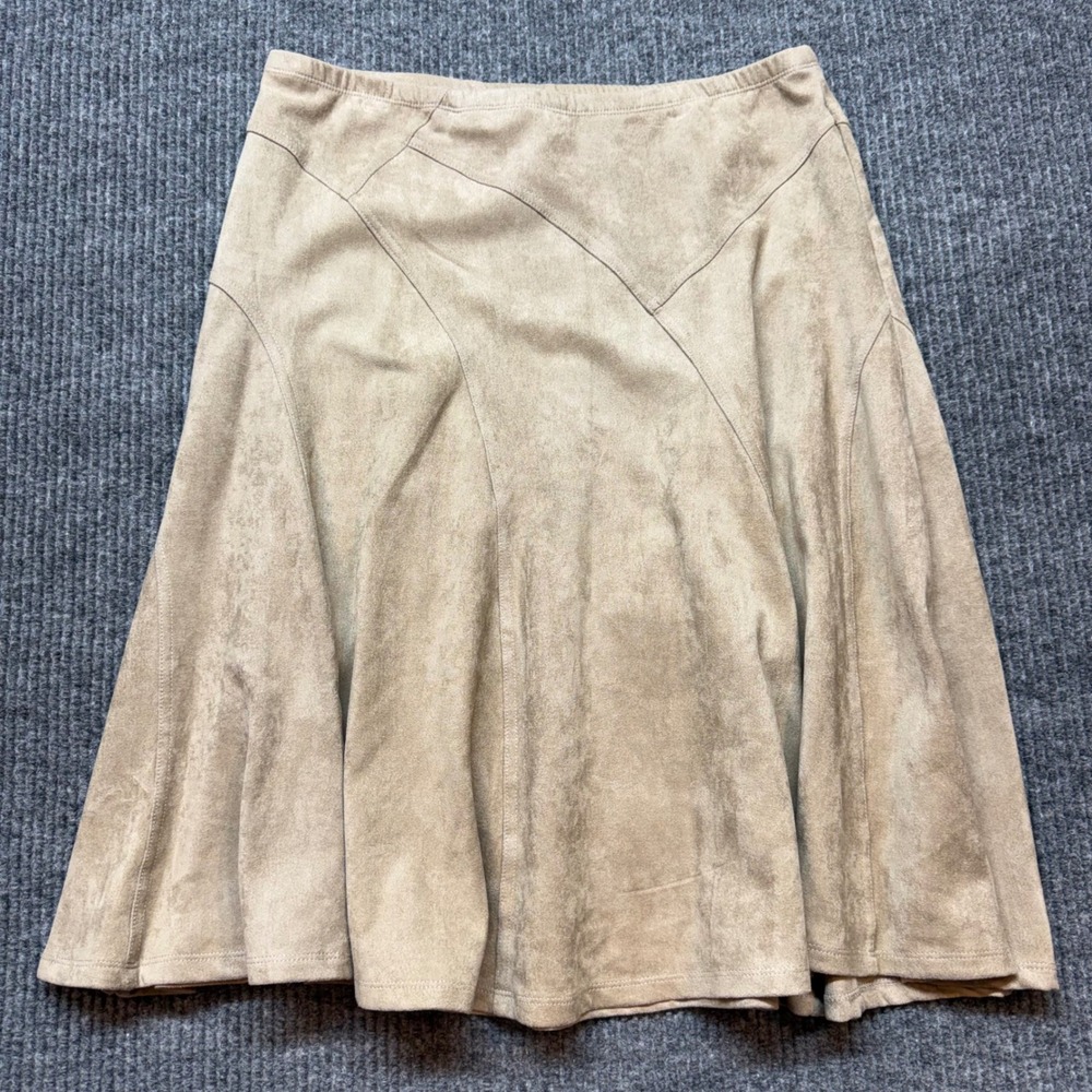Lapis Womens Faux Suede A-Line Skirt Tan Brown Elastic Waist Size Large